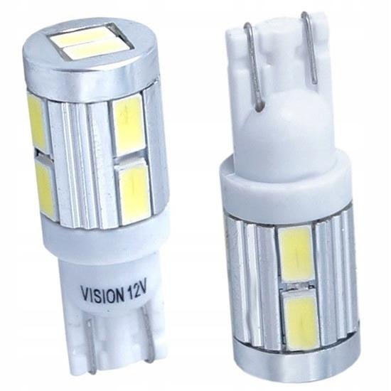 Żarówki W5W Led T10 12V 6000K Biała 10X Smd Canbus Vision