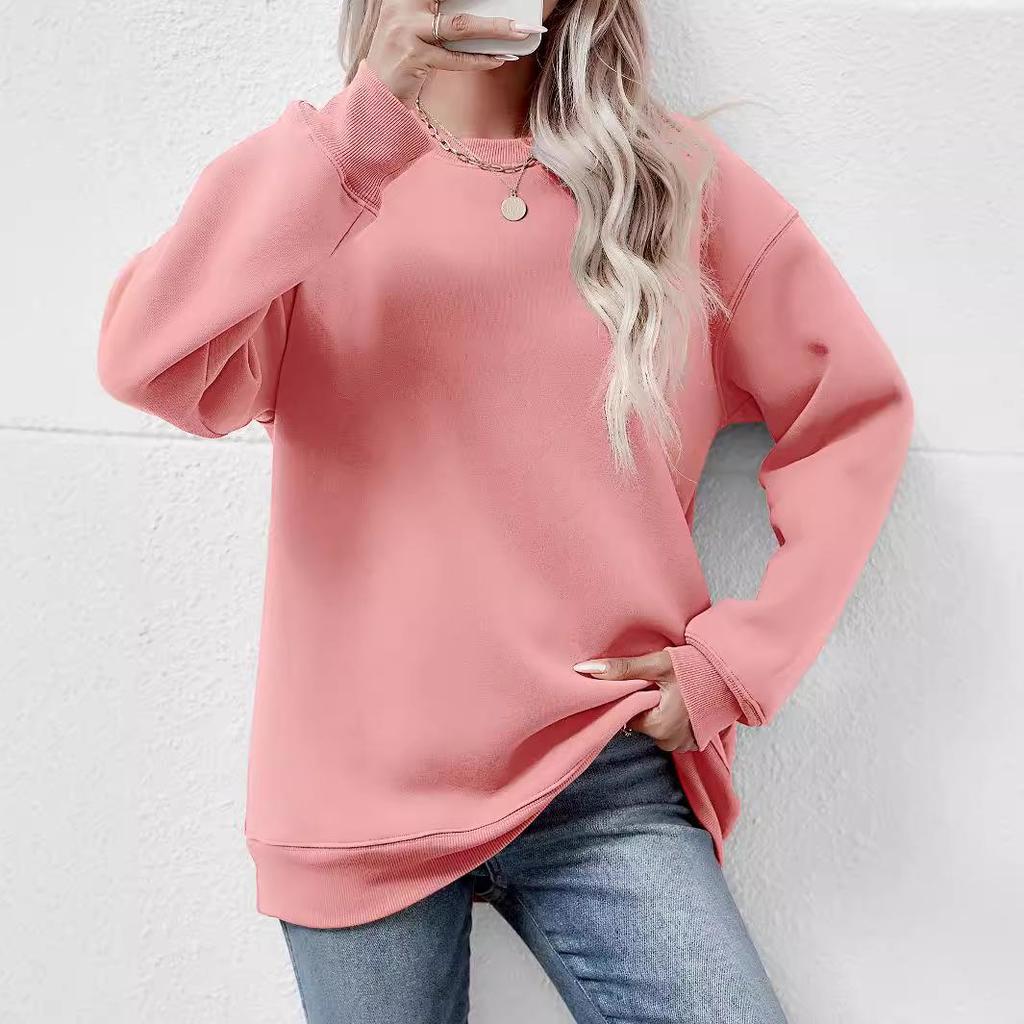 2024 Autumn/Winter Women's Solid Color Round Neck Long Sleeve Casual Loose Hoodie