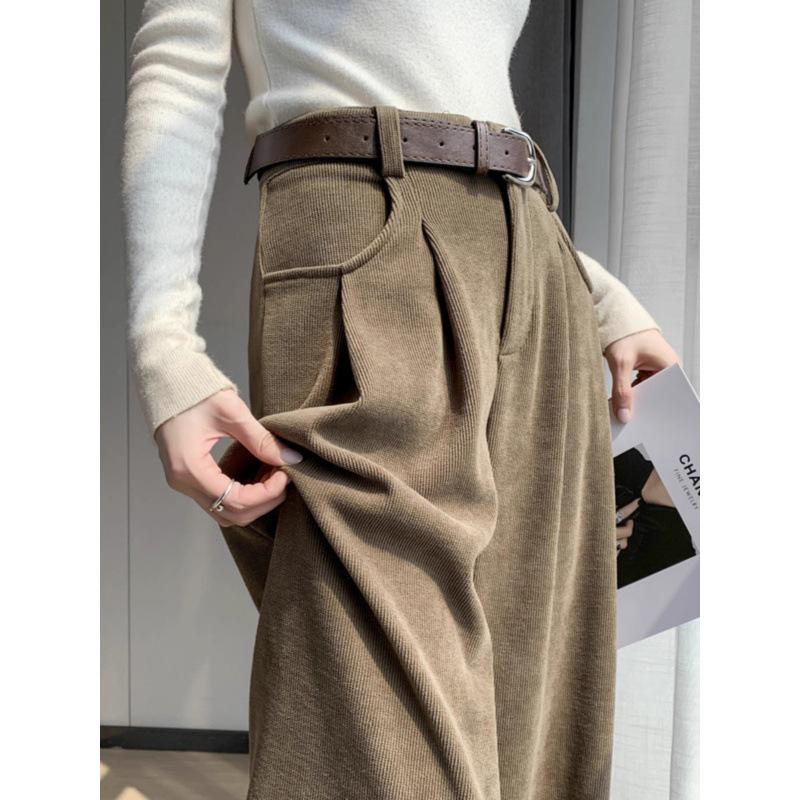 Damen Off-White Cord & Samt High-Waist Hose - Herbst/Winter Lässiger Chenille Weitbein-Stil