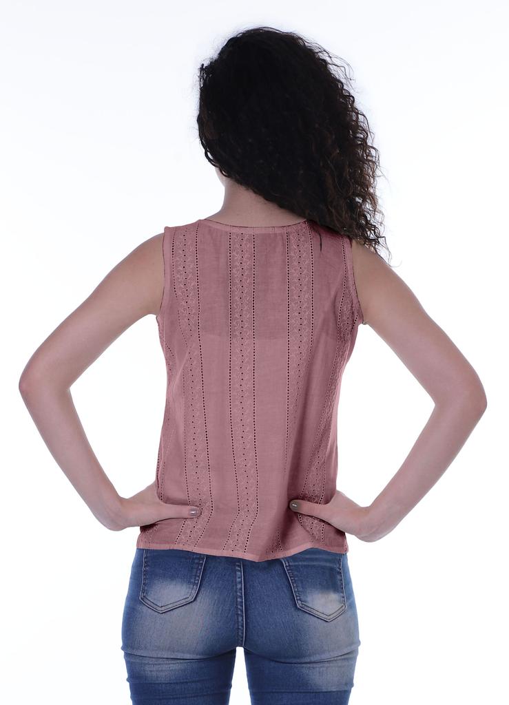 Moomaya Womens Solid Sleeveless Top Schiffli Blouse Summer Casual Tunic Tops