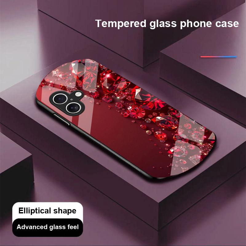 Etui na telefon z hartowanego szkła w kształcie elipsy z pełnymi diamentami dla Apple IPhone 16 11 13 15 14 Pro Max 12 Mini 7 8 Plus XR X XS