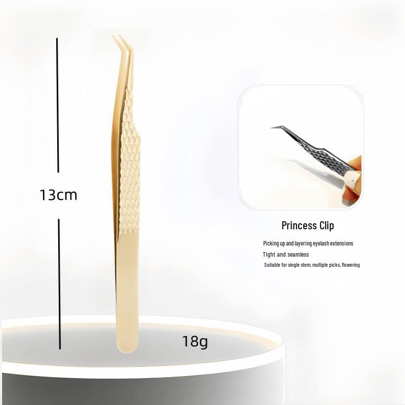 High Precision Diamond Pattern Eyelash Tweezers with Stainless Steel Fiber Tip