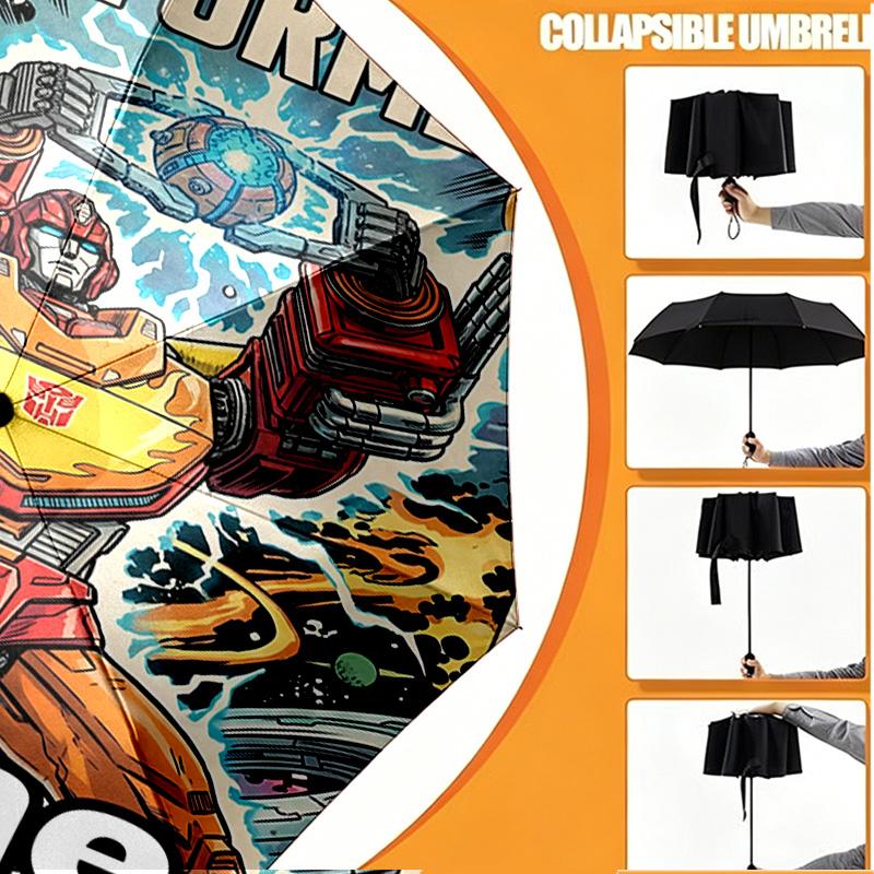 Custom Name Personalized Transformers Print Umbrella, Auto Open Close, 8‑Rib Sturdy Frame, Commute Camping Hiking Use, Birthday Gift