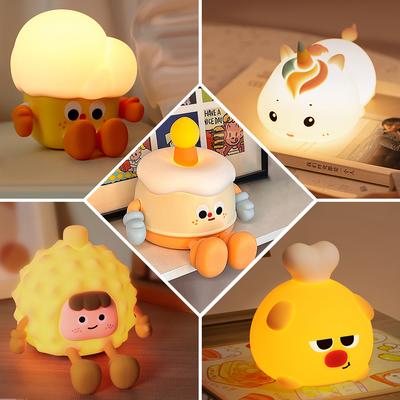 LED Night Light Cute Cartoon Silicone Night Lamp For Kids Touch Sensor Timed Nightlight USB Rechargeable Lamp for Birthday Gifts