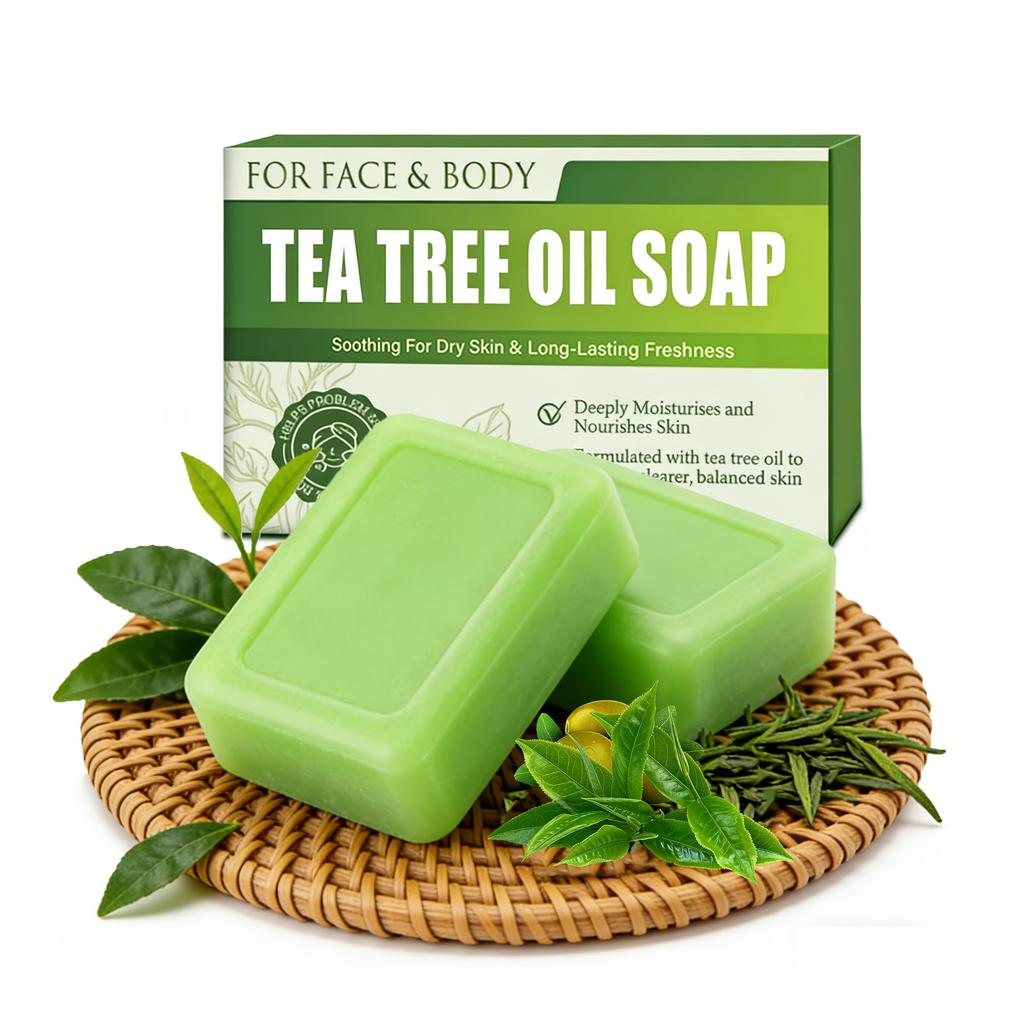 Tea Tree Essential Oil Soap, Suitable for Face & Body, Infused with Tea Tree Oil, Coconut Oil & Glycerin, Deep Pore Cleansing Soap