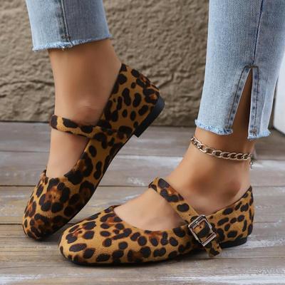 Mode Sexy Leopard Niedriger Absatz Mary Jane Schuhe Damen 2025 Sommer Runde Zehenpartie Rist Schnallenriemen Ballerinas Mode Weiche Sohle Pumps