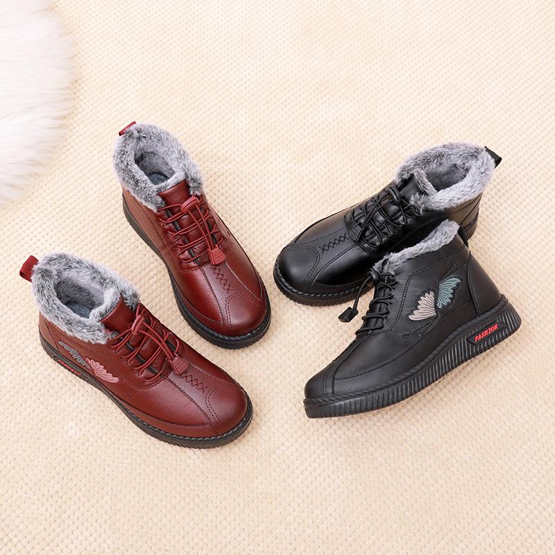 Winter velvet thickened snow boots waterproof women's boots old Beijing mother cotton shoes short boots women's middle-aged and elderly thick-soled co