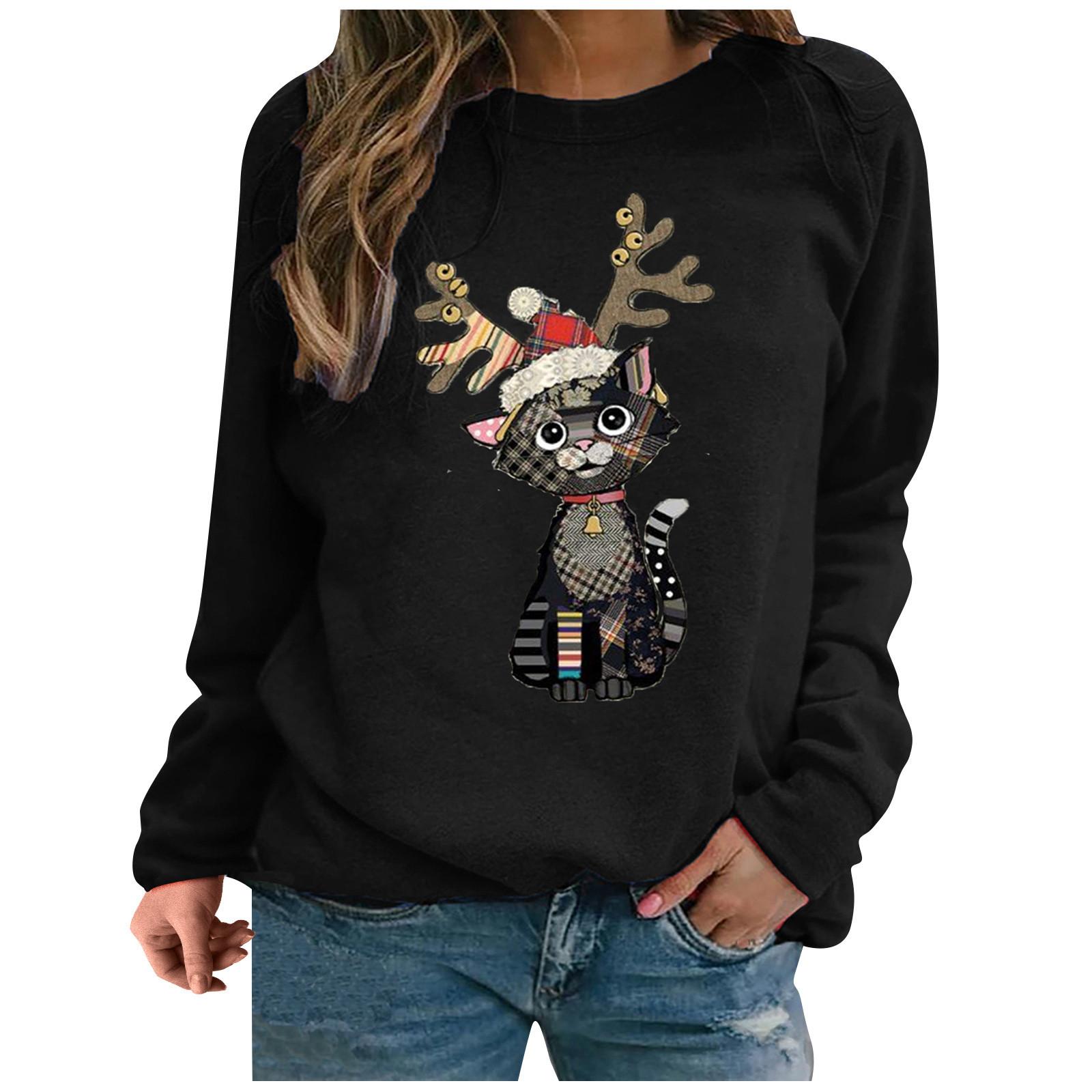 

Женский свитер с принтом кошки, топ с длинным рукавом wЖенская одежда XXXL чёрный