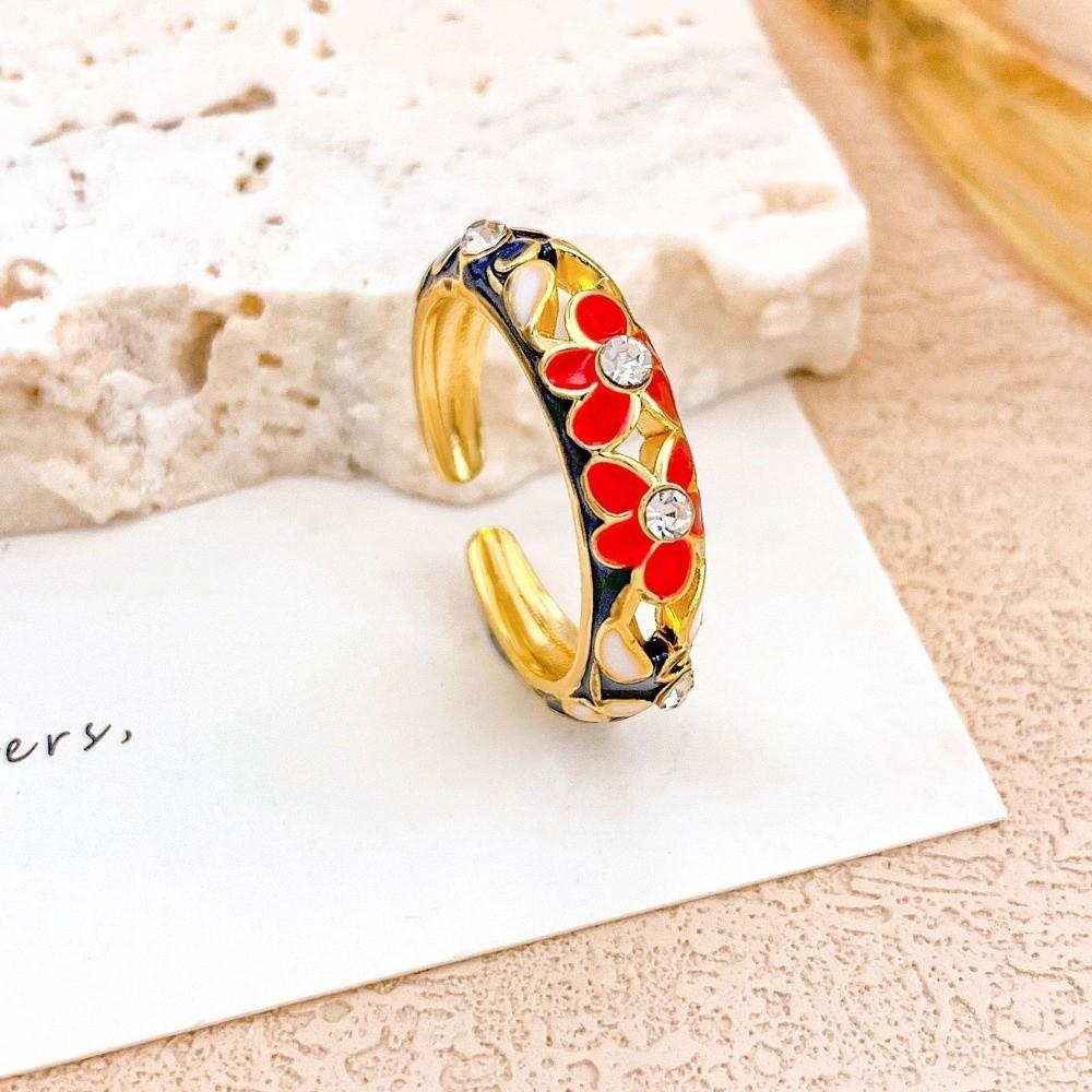 Hollow Out Vintage Geometric Rings Classic Gold Plated Ring Colorful Enamel Flower Rings  Romantic