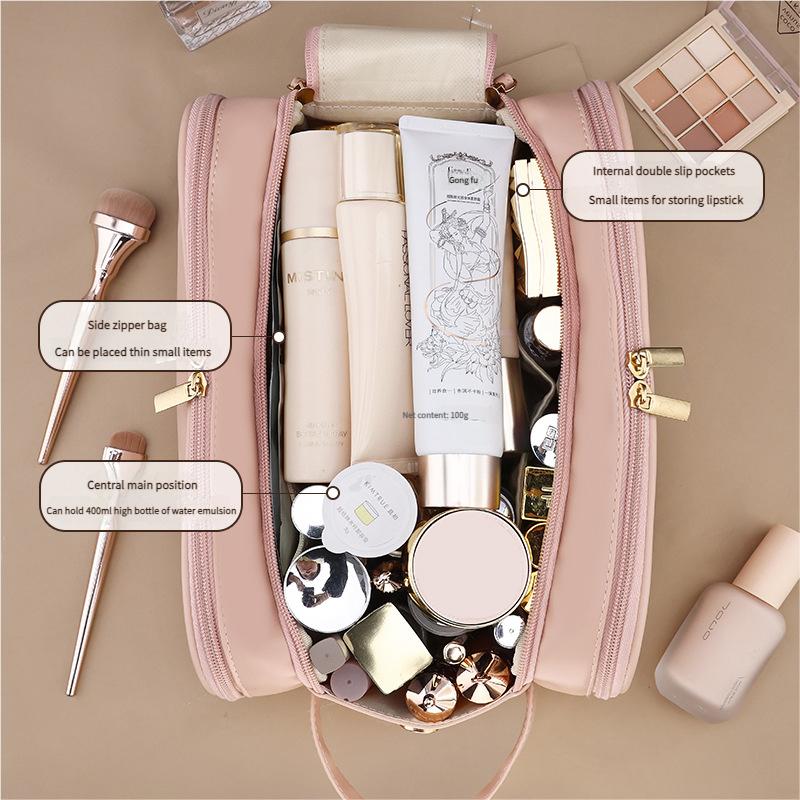 Double Zipper Waterproof Makeup Bag Large Capacity Toiletry Organizer Travel Cosmetic Pouch Portable for Women Men