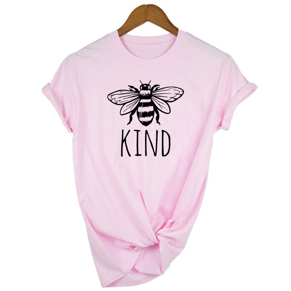 Women Printed Bee Kind Casual T Shirts Tops Fashion Shirt Graphic Tees Woman Clothes Harajuku Pink