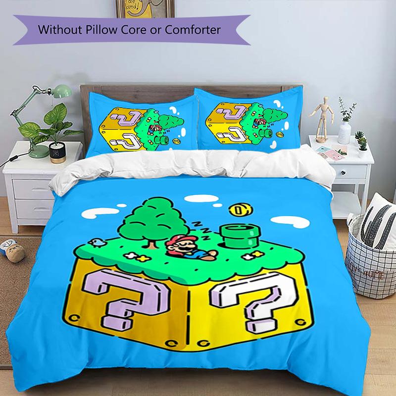 3pcs Super Mario pattern bedding set duvet cover set includes duvet cover &pillowcases, perfect all season bedroom decoration & gift