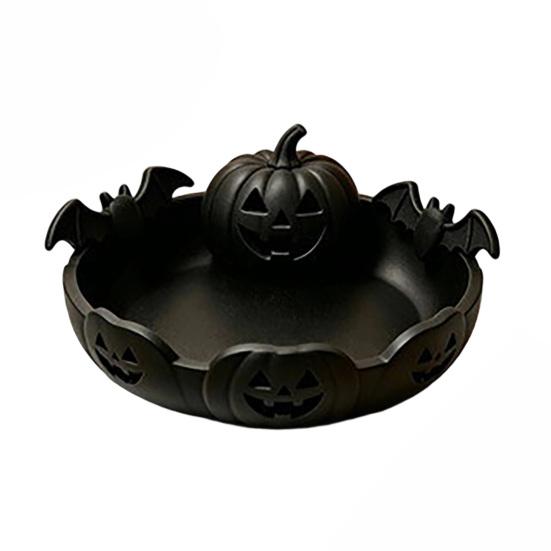 Candy Storage Dish Halloween Pumpkin Tray, Bat Relief Holder, 3D Printed Retro Face Bowl Desktop Bowl, Spooky Tabletop Ornament for Party Decor Window