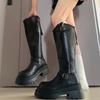 Belt Buckle Knight Boots Muffin Bottom Tall Women's Boots Trendy High Heel But Knee High Tube 2025 Autumn and Winter New Thick Bottom