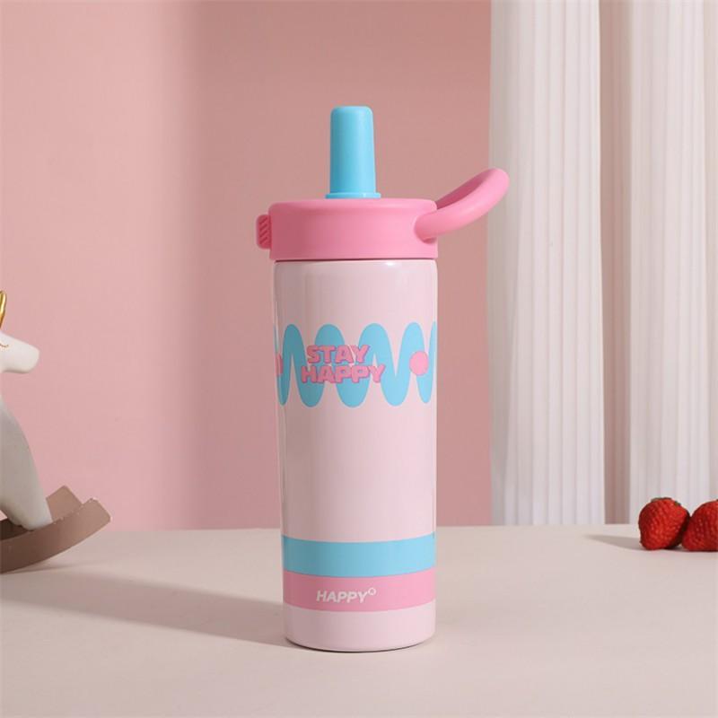 316 Stainless Steel Insulated Tumbler With Straw Lid Carry Rope 650ml Cartoon Design Kids Women Students Outdoor Travel
