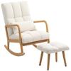 Rocking Chair with Footstool, Fleece Cover, High Backrest, Wooden Legs, Foot Pads, White