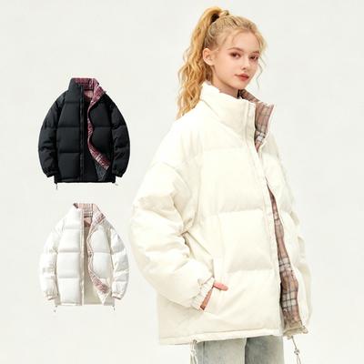 Winter Women's Fashionable Casual Stand Up Collar Plaid Warm Cotton Jacket