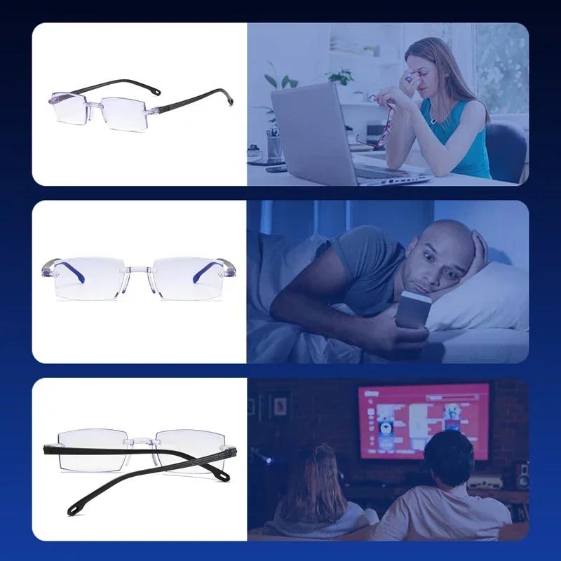 Reading Glasses Myopia Glasse Rimless Anti Blue Light Men 0 -1.0 To -4.0  Myopia Glasses Frameless Nearsighted Eyeglasses Unisex
