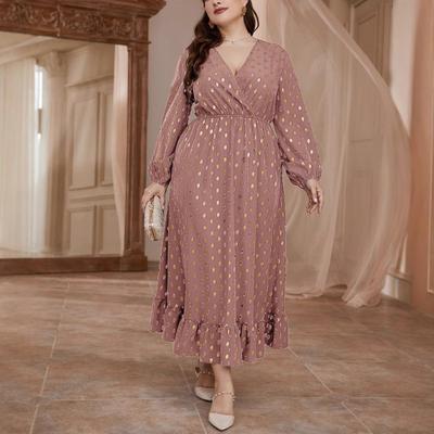 Plus Size Women's High Waist Polka Dot New Elastic Waist Print Dress