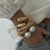 Fashion Trend Open Bracelet, Metal Texture Pearl Design Bracelet Set