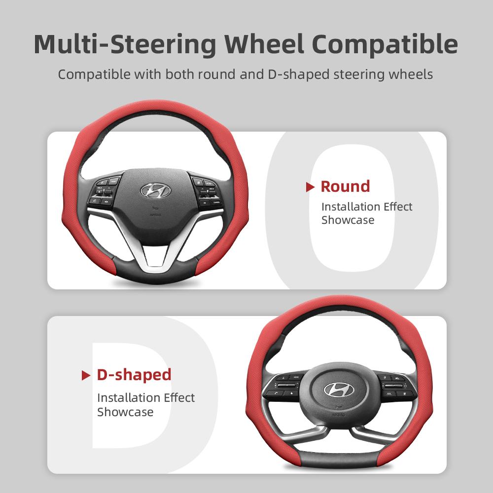 Suitable for Hyundai Perforated Leather Steering Wheel Cover, Non-Slip, Sweat-Absorbent, Breathable, Integrated Protective Case Elantra N Sonata Ioniq