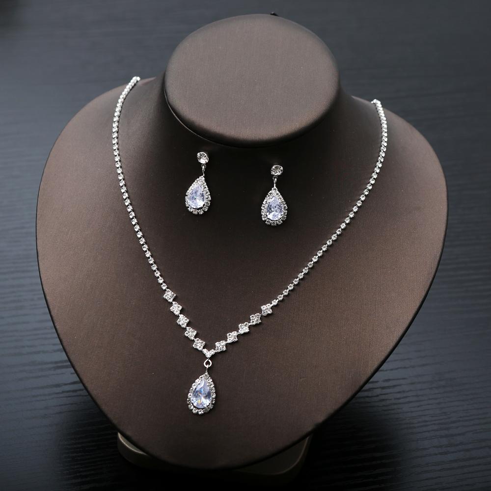 3pcs Bridal Crystal Claw Zircon Sparkling Necklace Earrings Set with Chain Luxury Wedding Banquet Accessories for Evening Gowns
