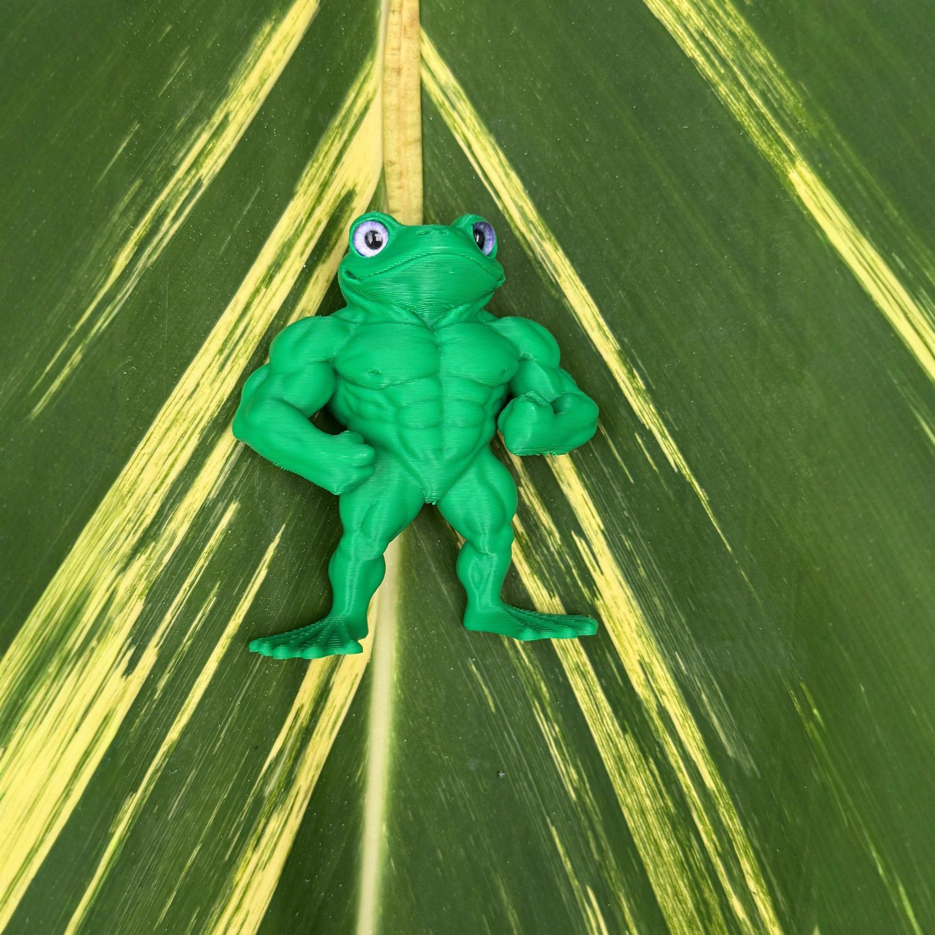 

Забавный 3D-печатный мускулистый лягушонок - Милое украшение для дома и офиса, Многофункциональная статуэтка для помещения/улицы зелёный