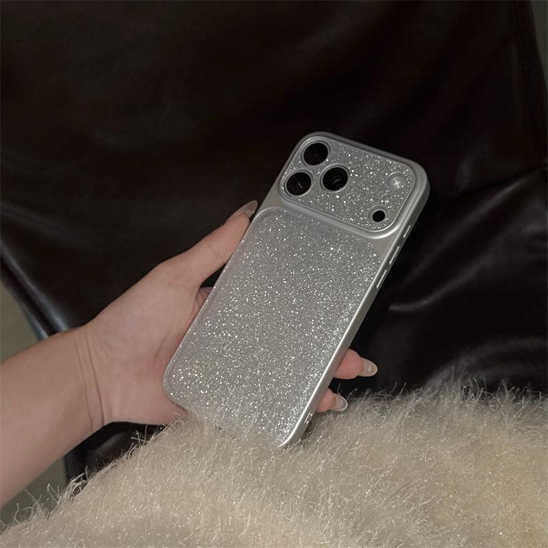 Glitter Silver Anti-Fall Phone Case for iPhone 15/14, Compatible with Apple 17/16 PROMAX