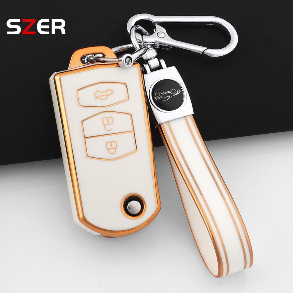 Para Mazda Demio 2 3 5 6 M3 M5 M6 Cx-5 Cx7 Cx9 Rx8 Mx5 Mpv Funda de TPU de 3 Botones Soporte Plegable Llavero Funda de Llave de Coche Sin Llave