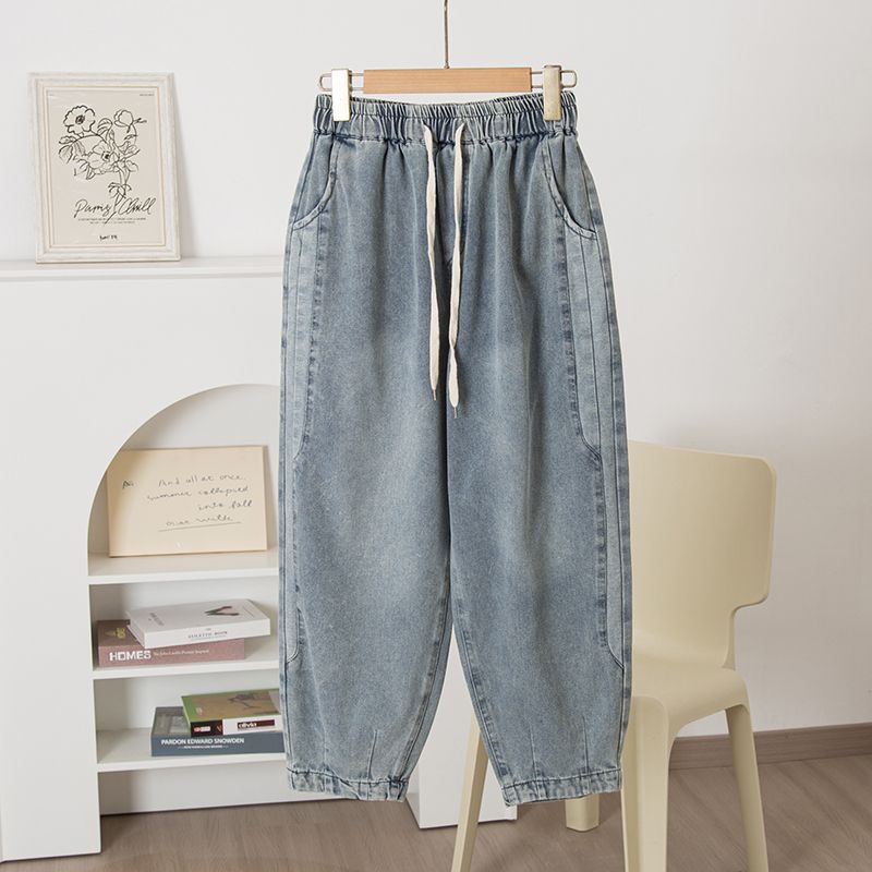 

Хорошее качество изготовления и стиль! Однотонные эластичные брюки-баллоны с высокой посадкой из твила, денима и хлопка, прямые брюки-мачете, женские брюки-бананы Cowboy Blue M