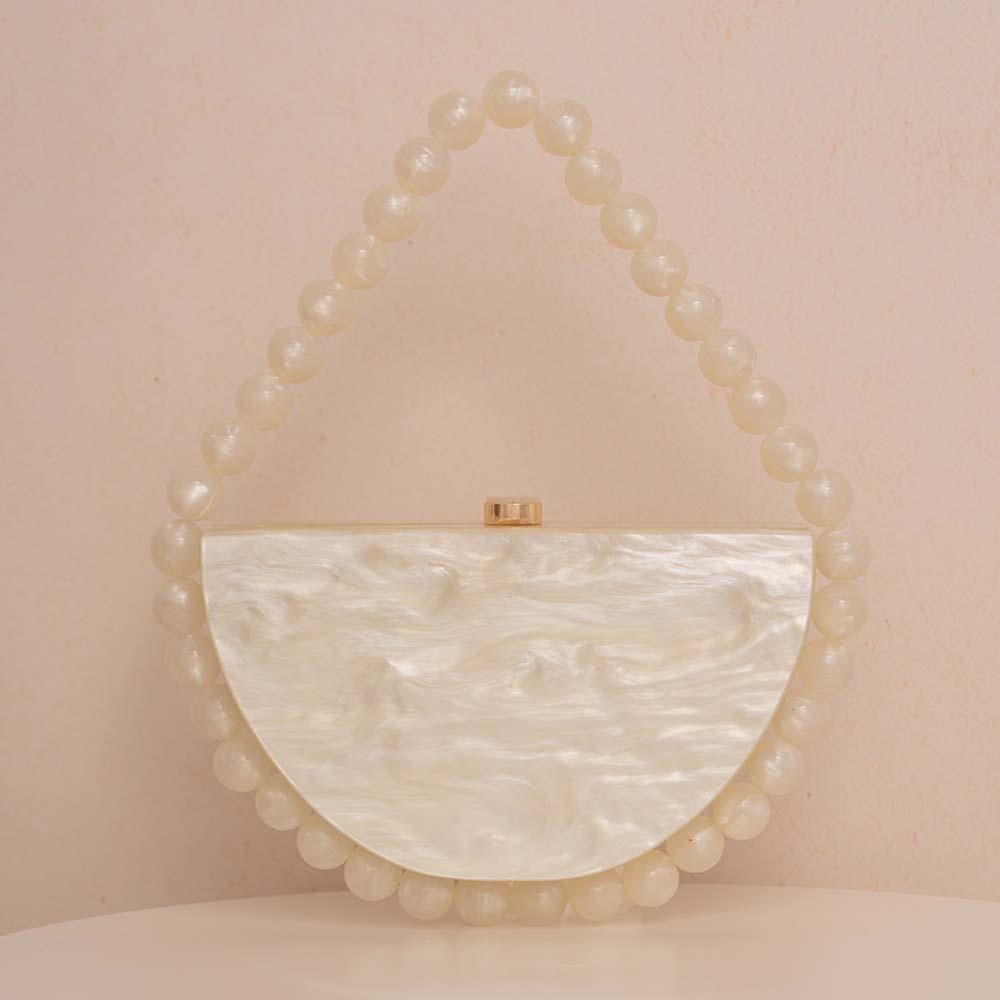 

Evening Bag New Pearl Leopard Acrylic Semi-circular Clutch Vintage Beaded Handbag Hand Bags For Women 2025 Luxury Design Bride 26x8x16cm