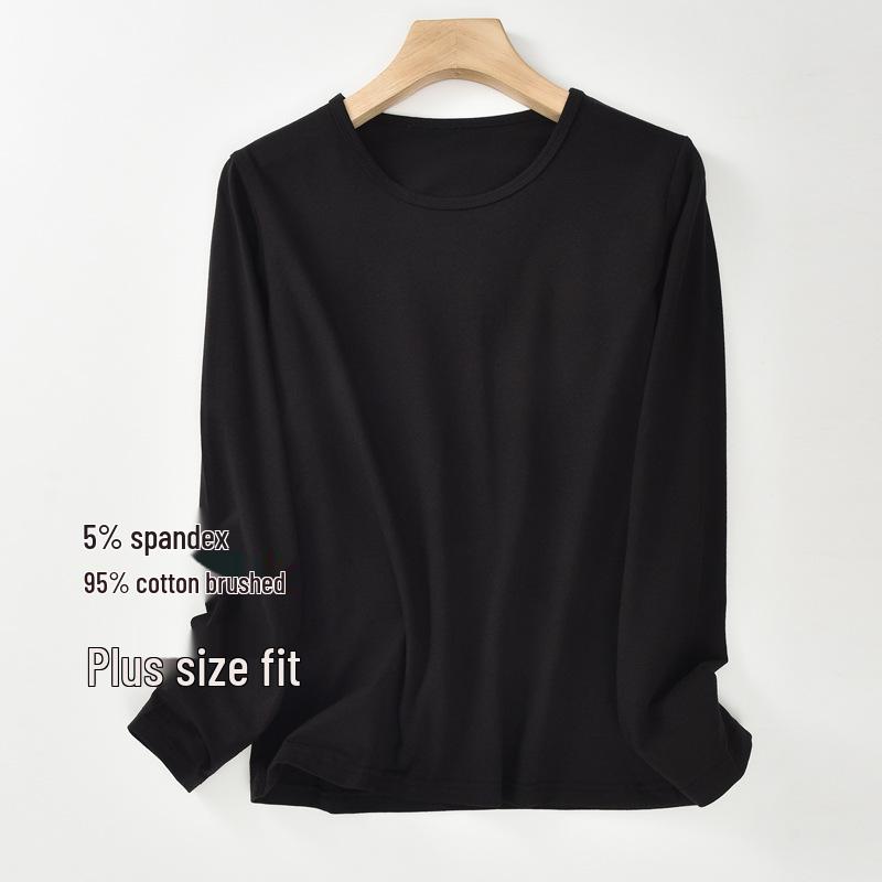 Plus Size Damen-Herbsttop mit Rundhalsausschnitt - 95 % Lycra-Baumwolle, hochelastisch, lange Ärmel, warm.
