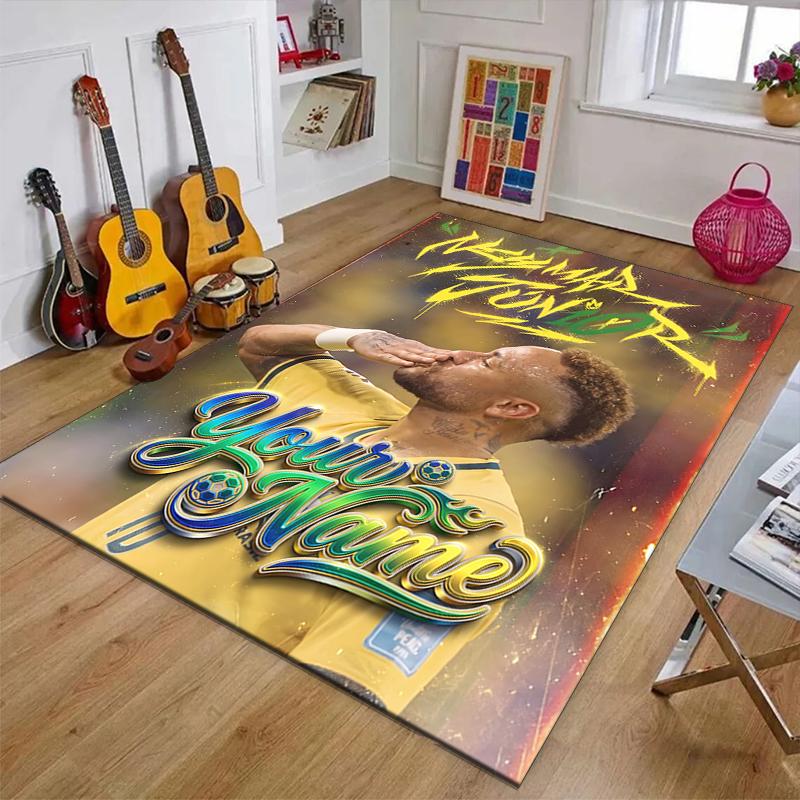 Brazilian football player Design Area Rug Personalized Name- Non-Slip, Soft & Cozy Floor Mat for Living Room, Office - Indoor/Outdoor Carpet