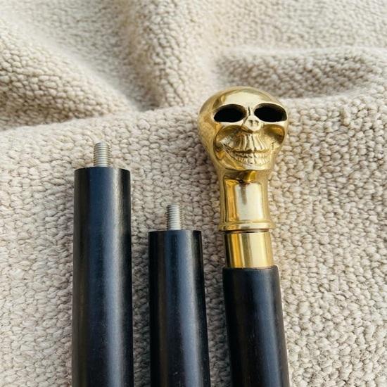 Brass Skull Handle Walking Cane Foldable Wooden Walking Stick Gothic Victorian Steampunk Gift for Him