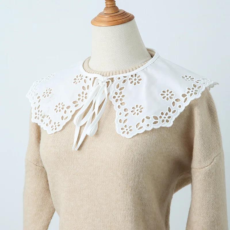 Shirt White Fake Collars Women Hollow Out Lace False Collar Shawl Removable Shirt Detachable Collar Lace-Up Scarf