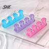 Soft Toe Stretcher 1 Pair Separator for Overlapping Toes, 3-Hole Blue Gel Bunion Corrector, Elastic SEBS Foot Spacer Hallux Valgus, Straightener Women