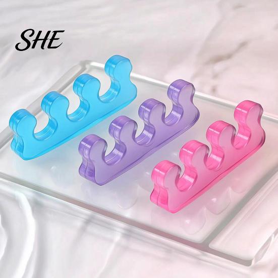 Soft Toe Stretcher 1 Pair Separator for Overlapping Toes, 3-Hole Blue Gel Bunion Corrector, Elastic SEBS Foot Spacer Hallux Valgus, Straightener Women
