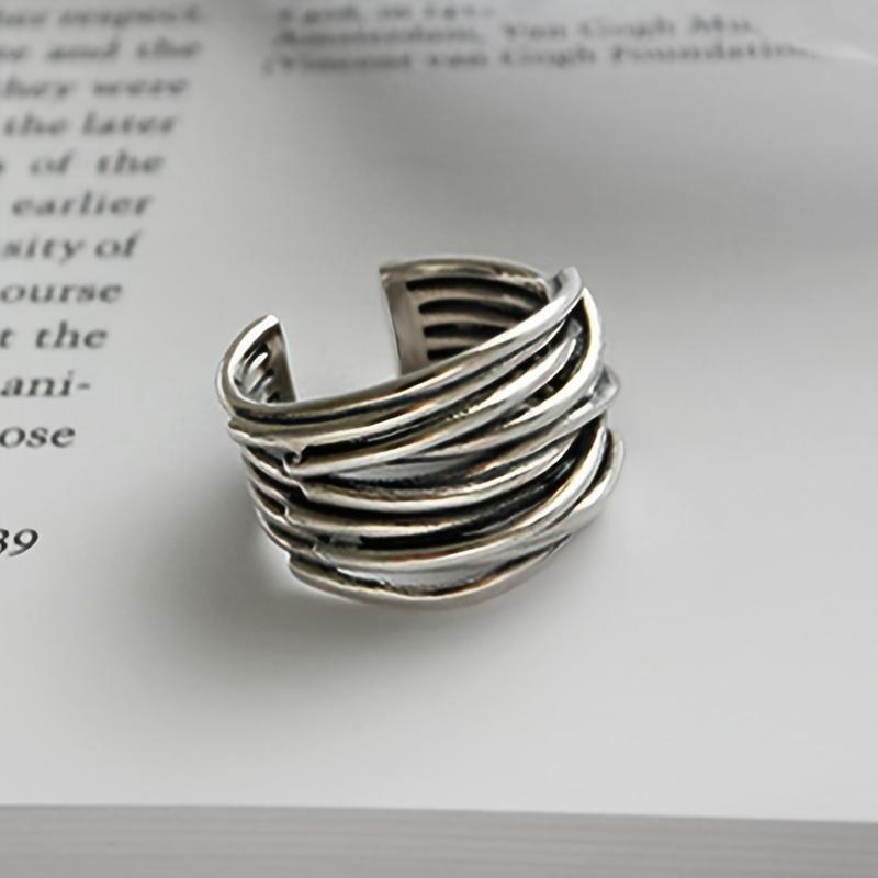 Gothic Curve Ring Niche Design Creative Index Finger Ring Retro Plated Multi-Layer Winding Open