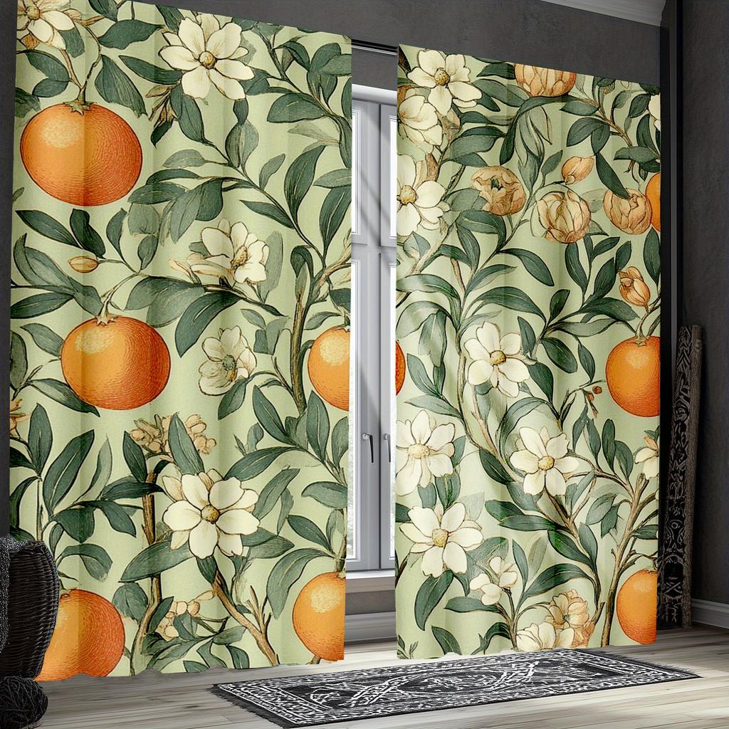 Orange Zitrusfrucht Muster Vorhänge Polyester Stoff Geeignet Schlafzimmer Wohnzimmer Dekoration Vorhang Hergestellt Aus Waschbar Groß Fertig