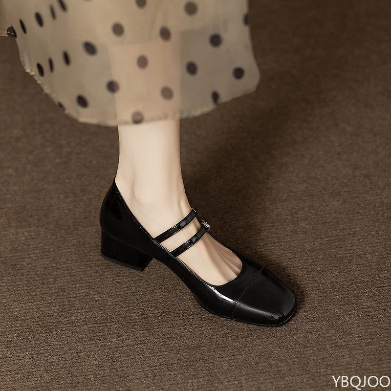 Fashion Vintage Silver Mary Jane Shoes Women's Versatile Thick Heel Shoes Shallow Mouth Buckle Shoes Solid Color Elegant Ladies Pumps