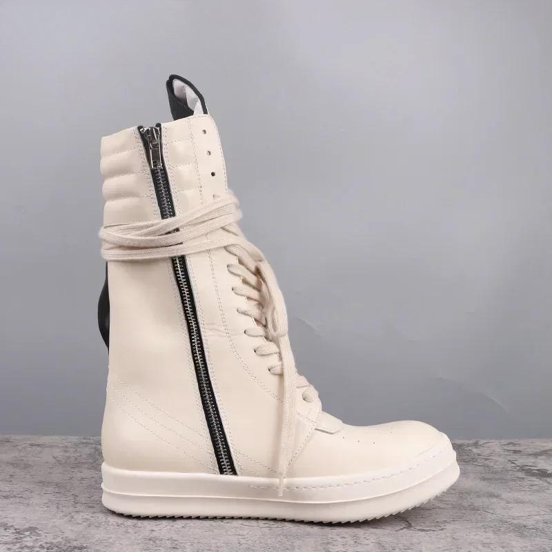 Bottes montantes Rick Vintage Bottes de moto pour hommes Qualité supérieure Cuir véritable Marque Fermeture éclair Bottes longues Femmes Bottines mollet à poche