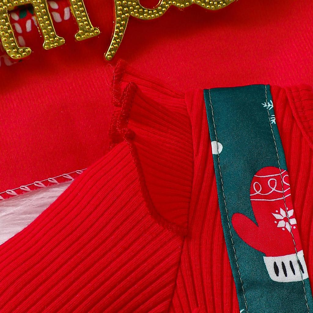 Children's Ribbed Long Sleeve Bow Christmas Dress for Girls