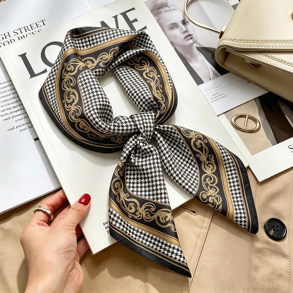 Women's French Retro Cashew Silk Scarf - Versatile Square Scarf & Ribbon Headscarf