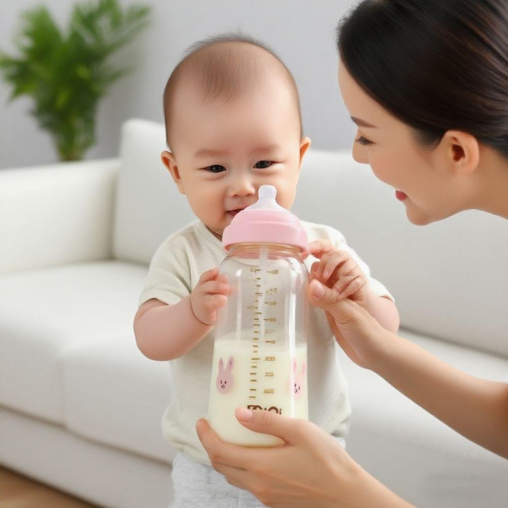 PP Baby Milk Bottle Silicone Nipple Baby Bottle With Handle 270ml Baby Bottle Feeding Utensils
