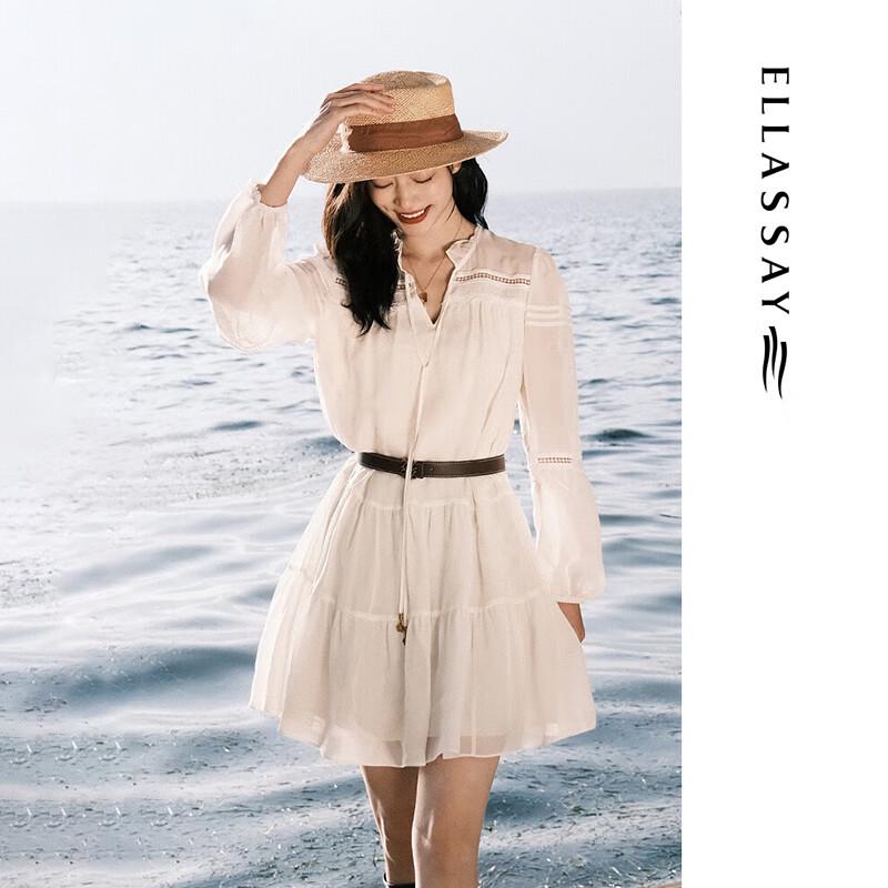 

ELLASSAY Women s French Style Hollow High-Waist Long-Sleeve Dress S