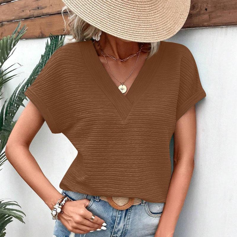 Fashion Ladies Short Sleeve Solid Color Pullover T Shirt Blouse Top