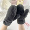 Solid Color Thick Plush Warm Gloves For Students, Fashionable And Cute Fingerless Windproof Gloves