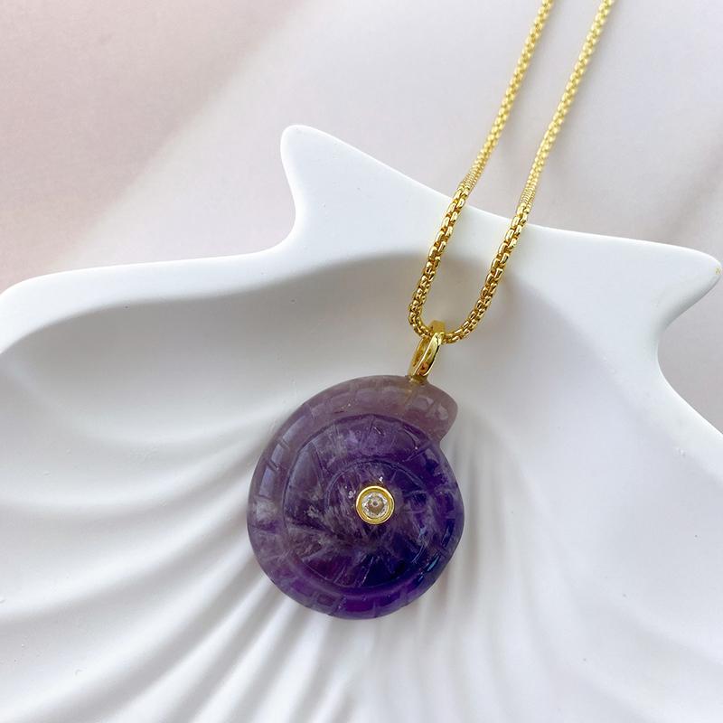 Snail Shell Shaped Carved Natural Crystal Stones With Zircon Amethyst Quartz Tiger Eye Gemstone For Diy Necklace Pendant