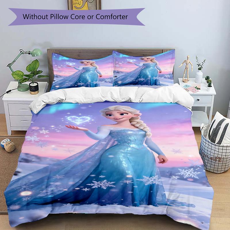 Elsa'S Winter Magic Print 3Pcs Bedding Setduvet Cover With 2 Bedropillowcase Home Birthday Gift