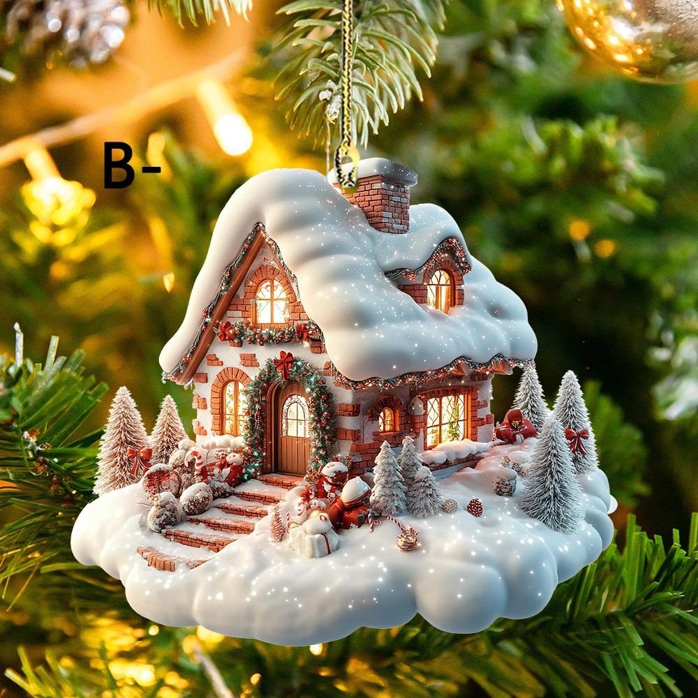 Christmas House Pendant 2D Acrylic Flat Hanging Ornament for Xmas Tree Christmas Decorations 2025 New Year Gift Home Decor